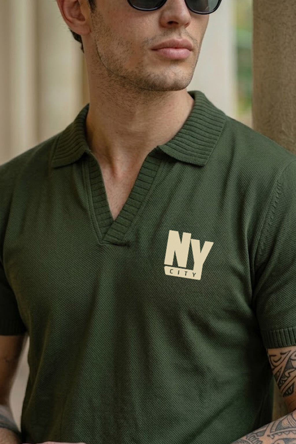 New York Olive Rib Collar Economic Regular Fit Pique Polo