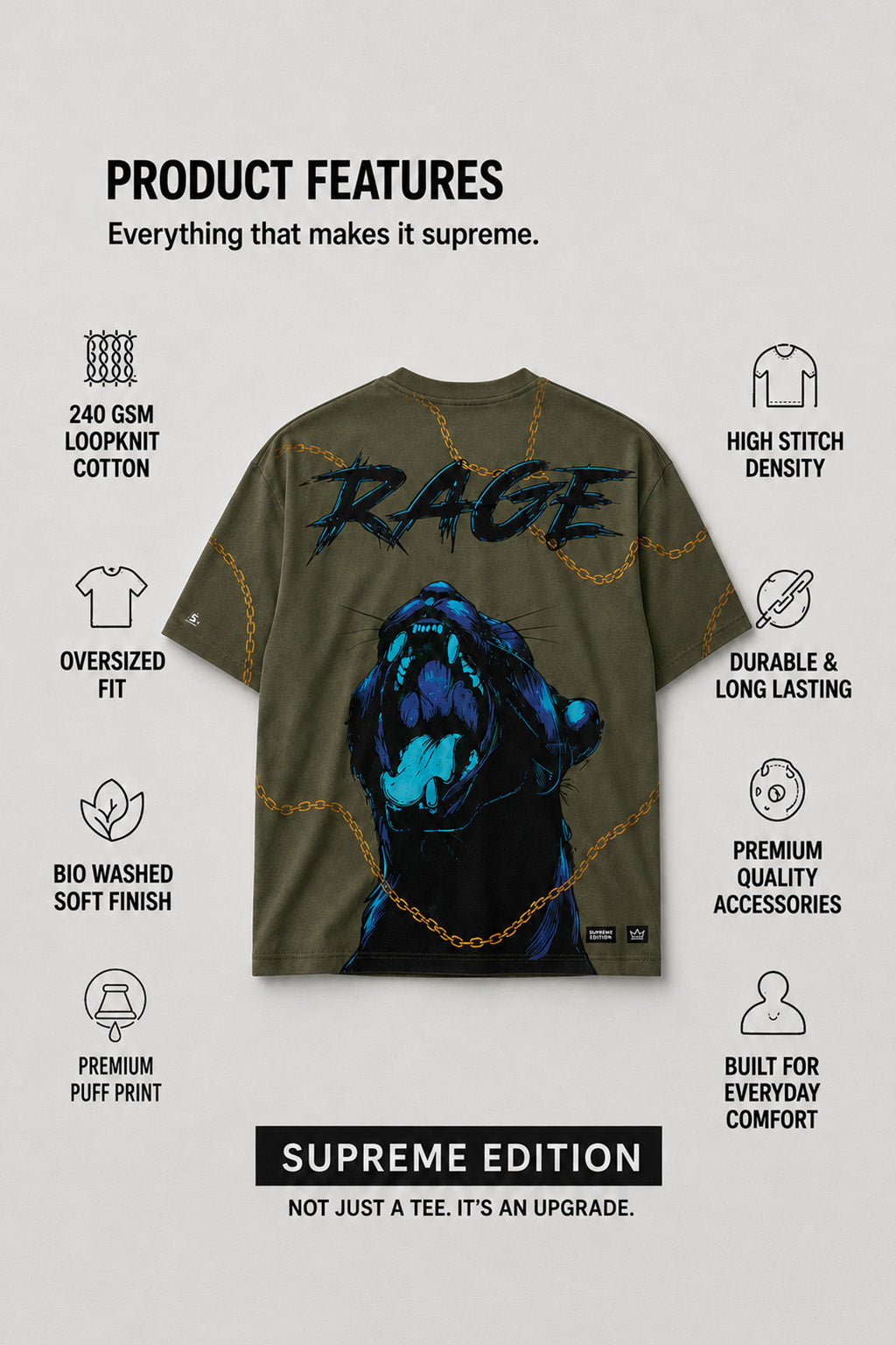 Black Panther Olive Back Printed Exclusive T-shirt Supreme Edition