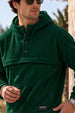 Veirdo Green Oversized Plain Button-Neck Pullover Hoodie