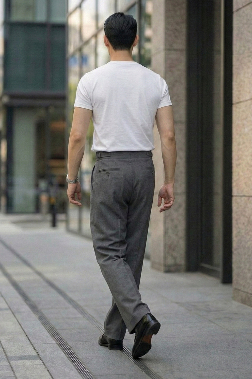 Grey Tailored High-Waist Formal Wide-Leg Korean Pant