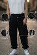 Black Solid Baggy Fit Cargo Joggers
