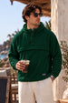 Veirdo Green Oversized Plain Button-Neck Pullover Hoodie