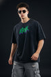 Krak Black Oversized Acid Washed Graphic Back Printed Exclusive T-shirt