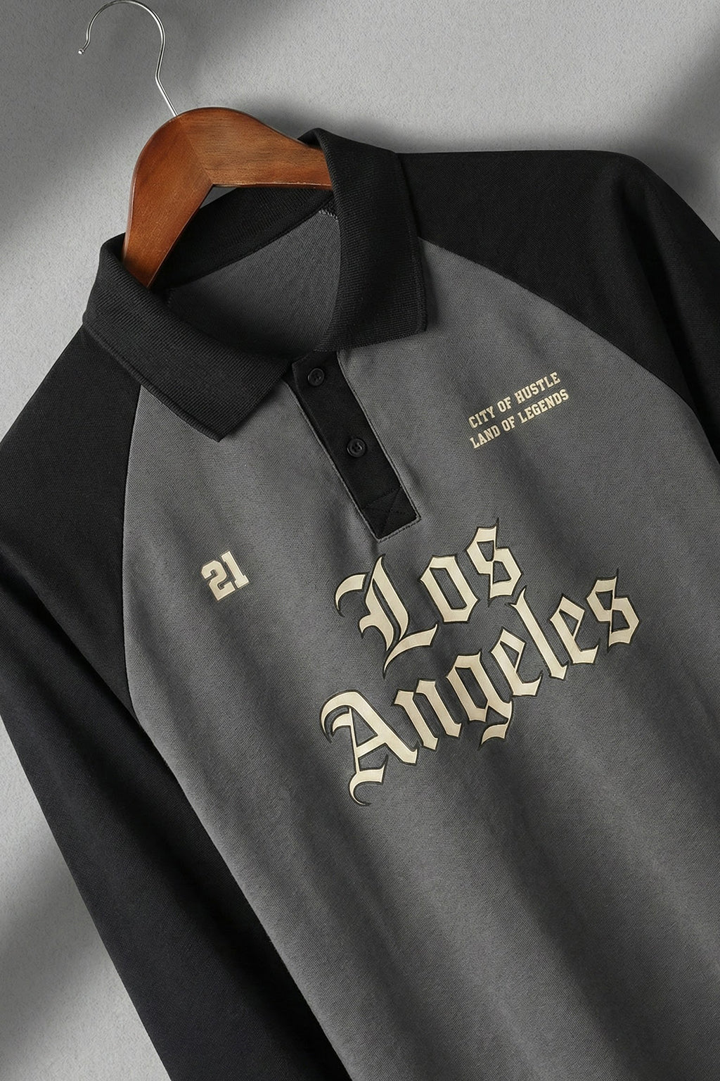 Los Angeles Grey Oversized Full Sleeve Exclusive Polo T-shirt