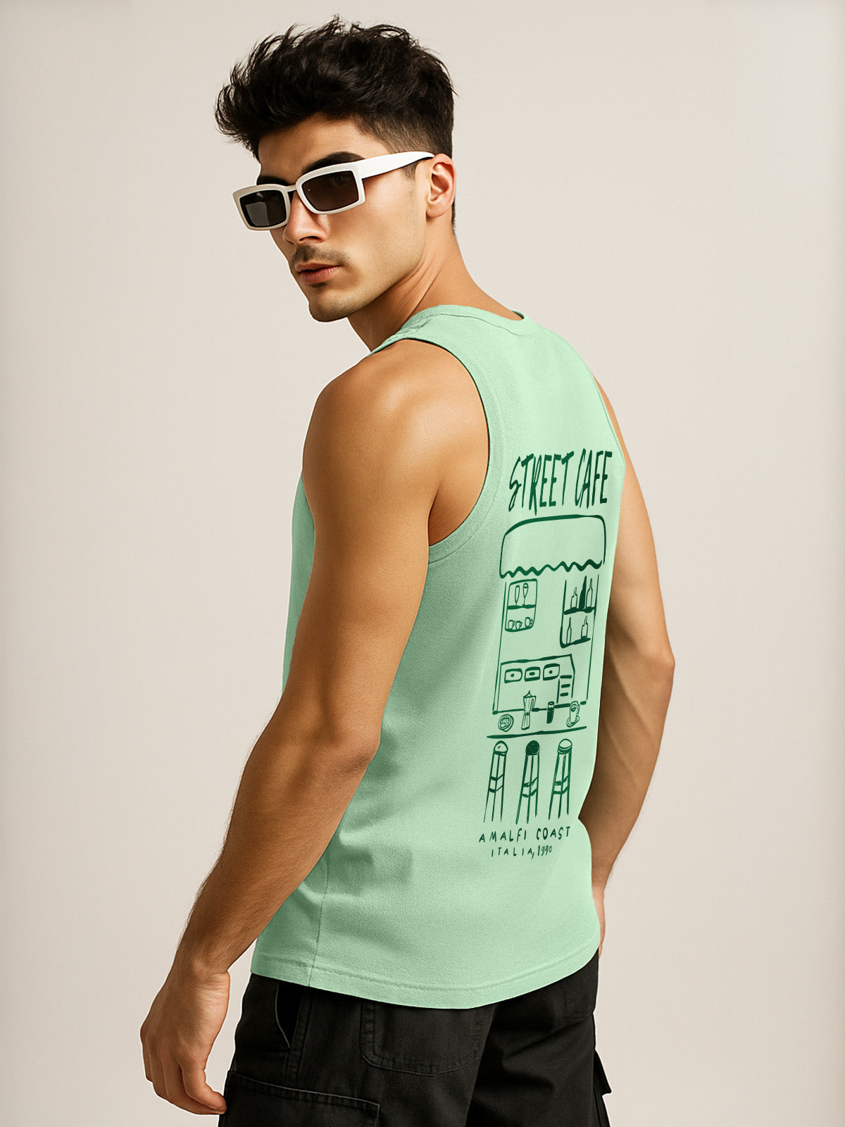 Street Cafe Fogg Green Regular Fit Printed Vest