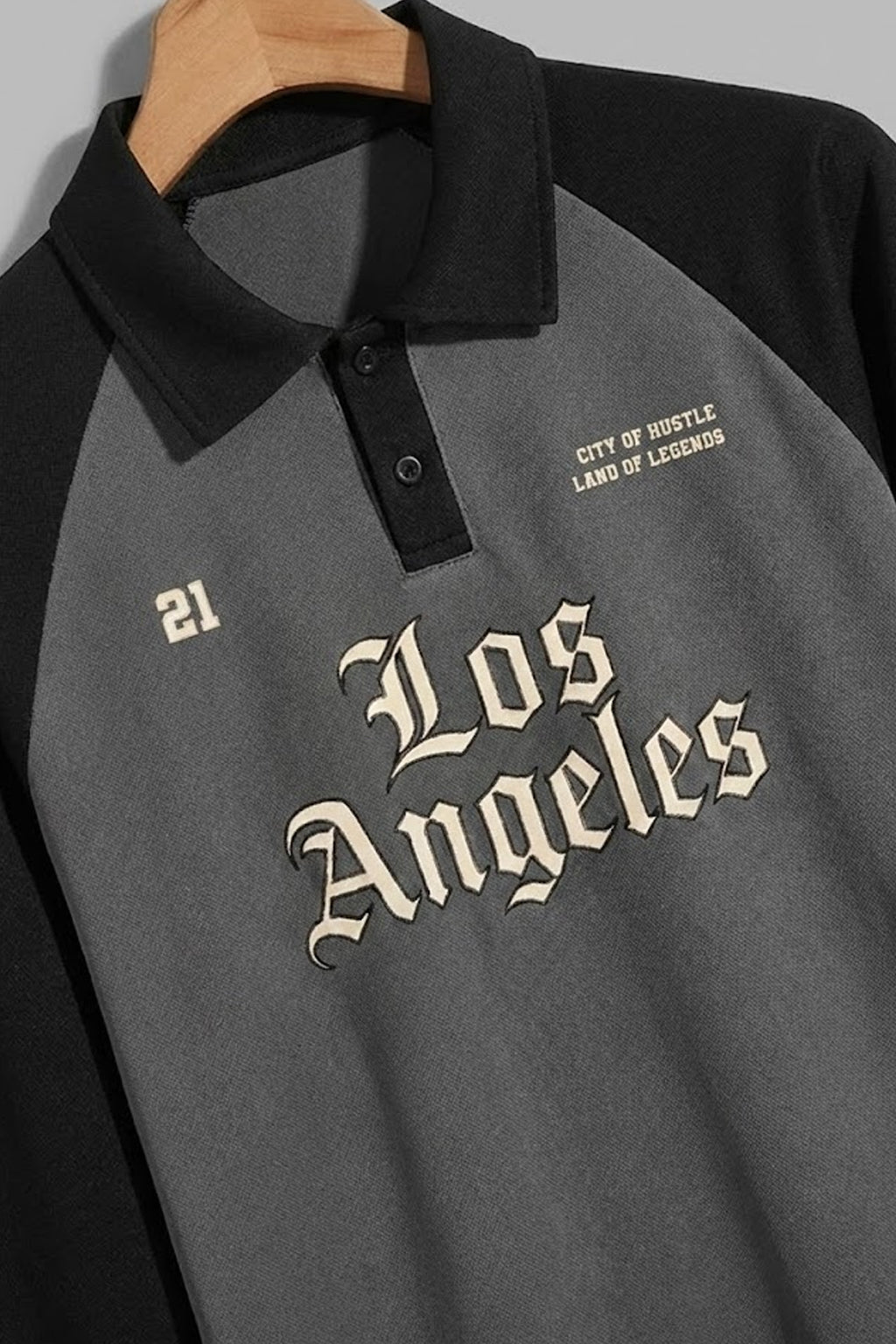 Los Angeles Grey Oversized Full Sleeve Exclusive Polo T-shirt