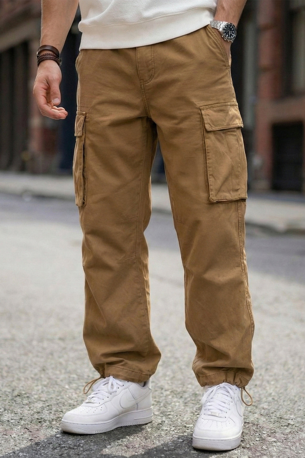 Khaki 5 Pocket Woven Straight Fit Exclusive Cargo Pant With Adjustable Ankle