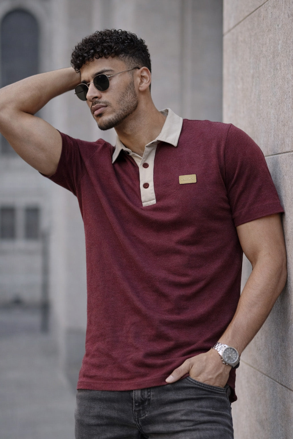 Maroon Contrast Collar Economic Regular Fit Pique Polo