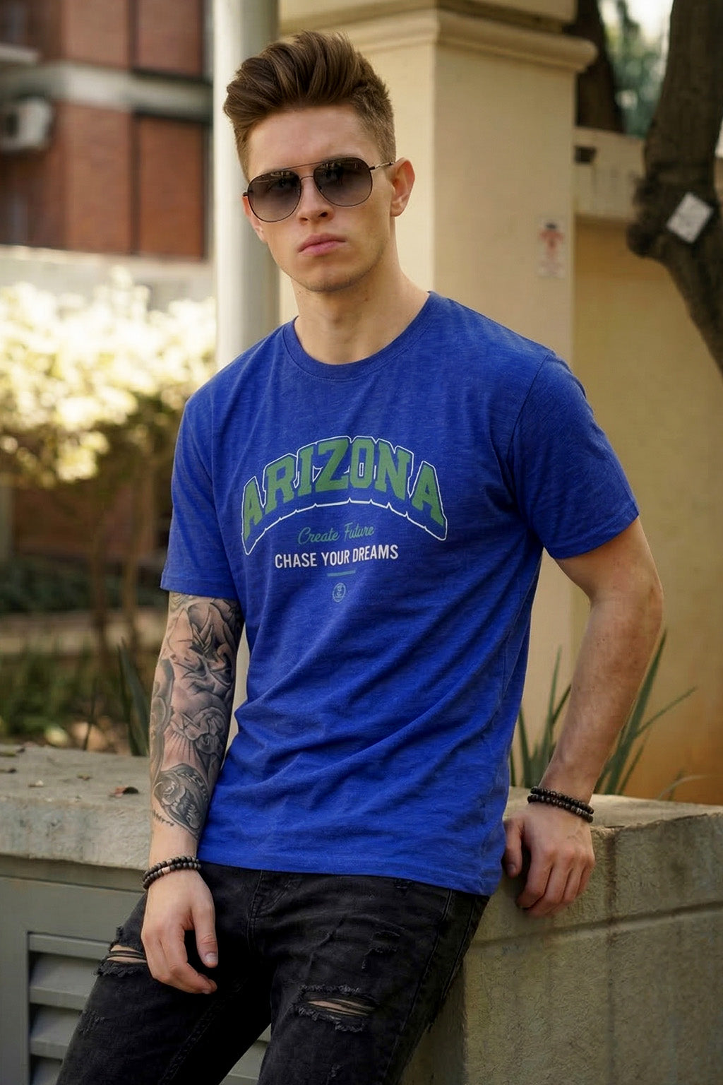 Arizona Royal blue Regular Fit Printed T-shirt