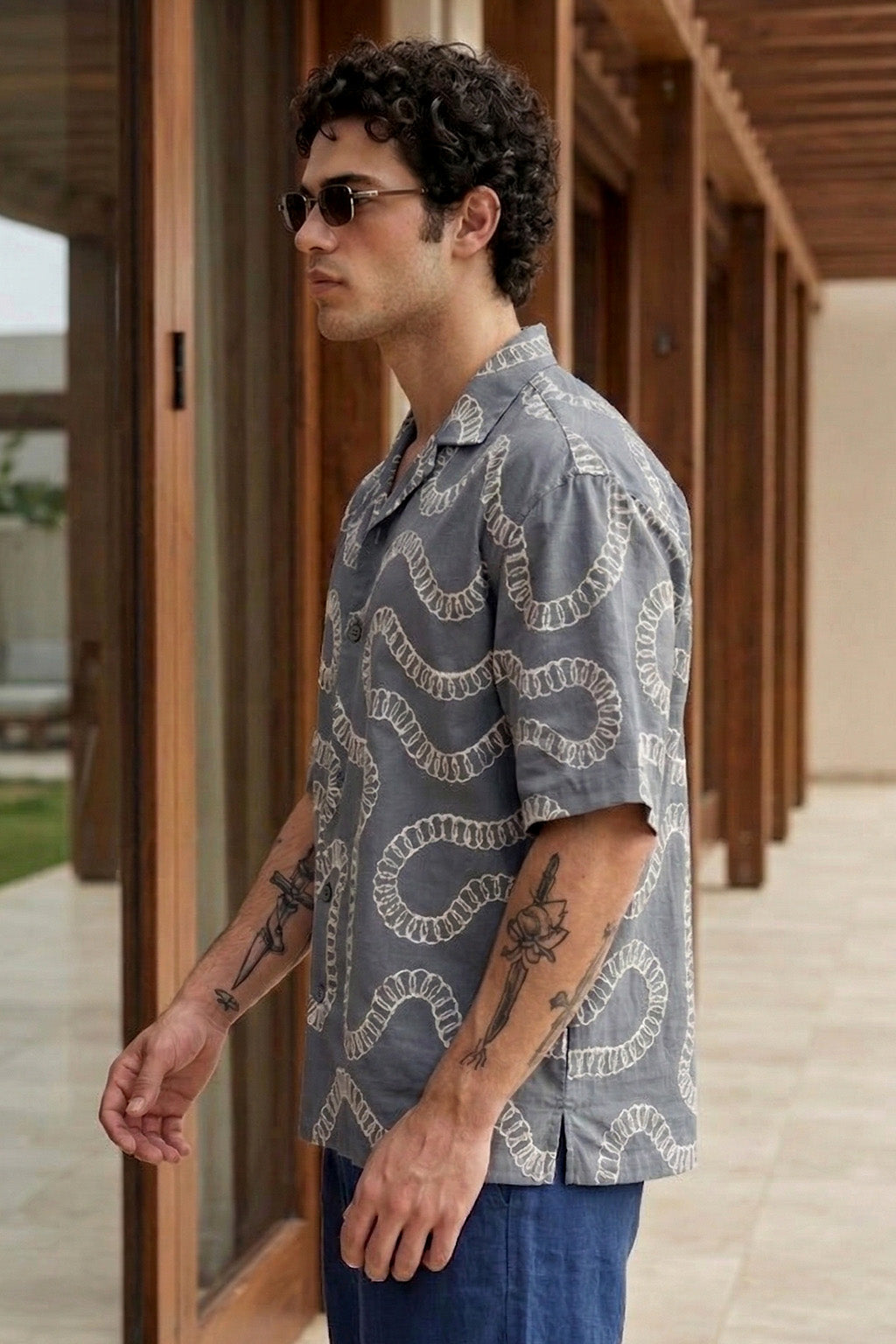 Abstract Grey Embroidered Oversized Exclusive Shirt