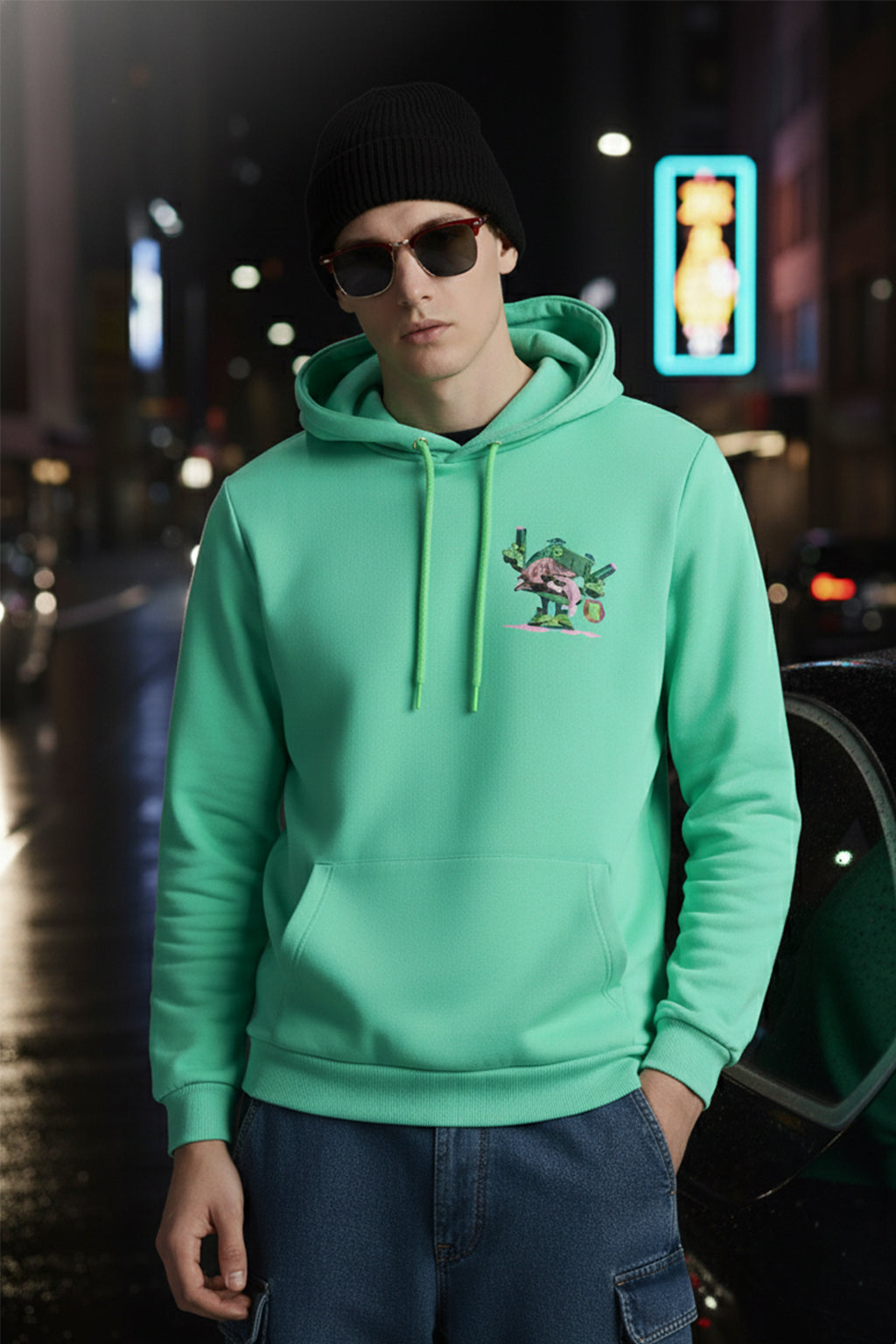 Frog Original Green Regular Fit Back Printed Hoodie