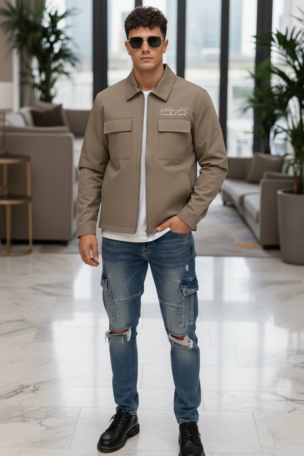 Khaki 4-Pocket Regular Fit Nylon Exclusive Shacket