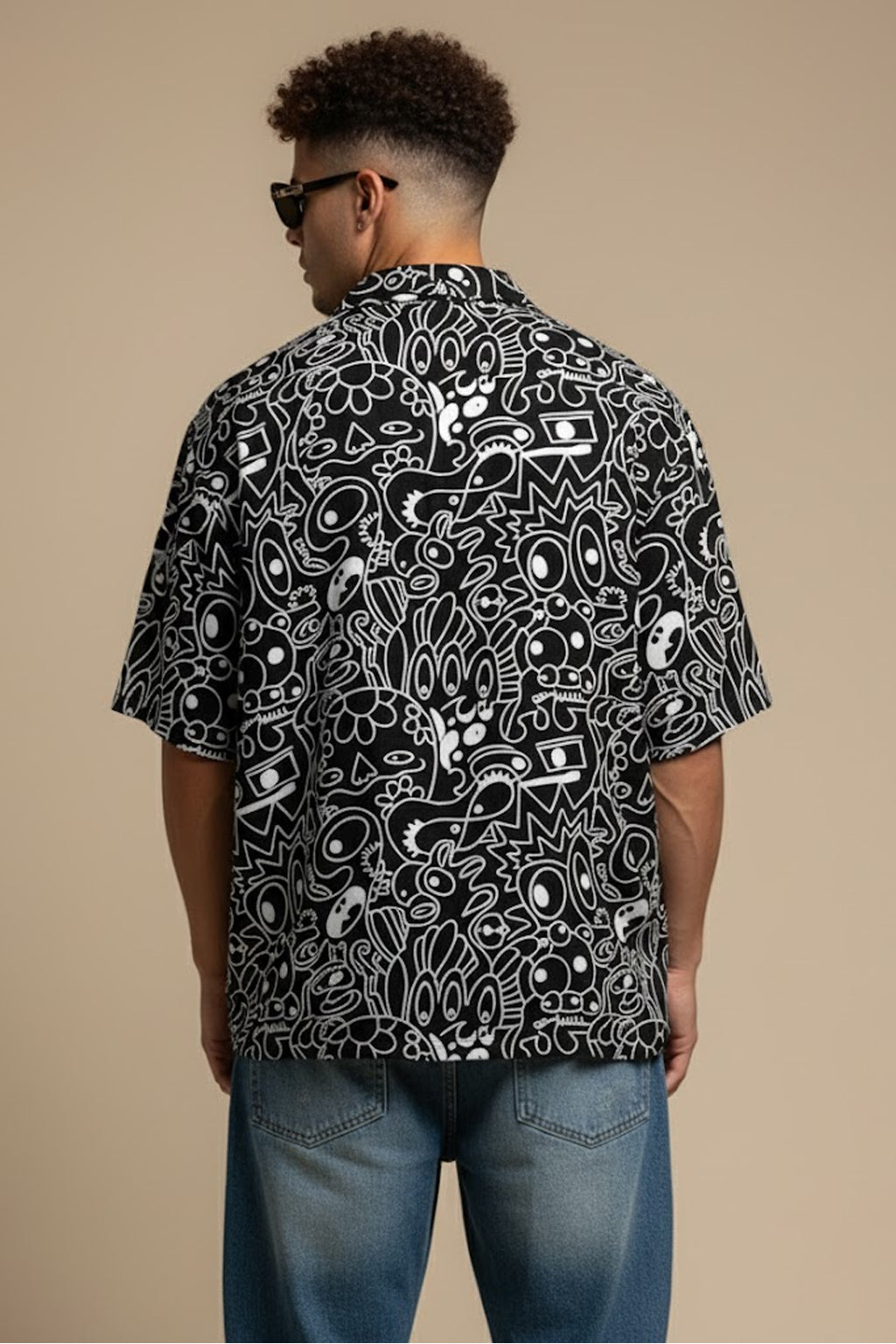 Abstract Maze Black All Over Print Oversized Exclusive Shirt