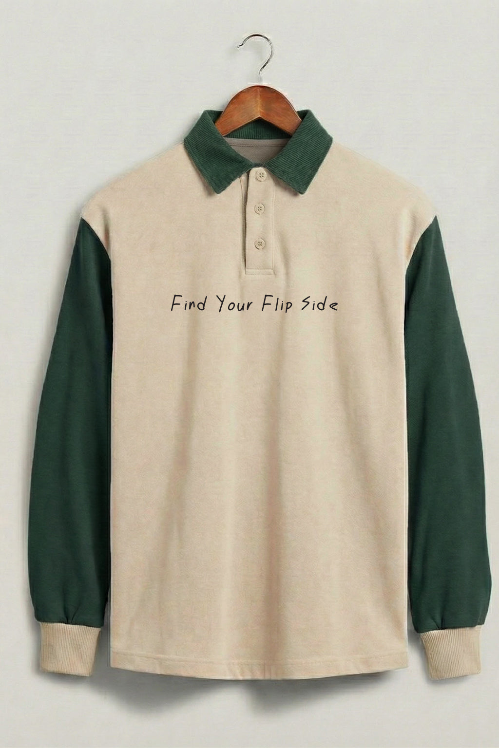 Normal Is Boring Beige & Olive Oversized Full Sleeve Exclusive Polo T-shirt