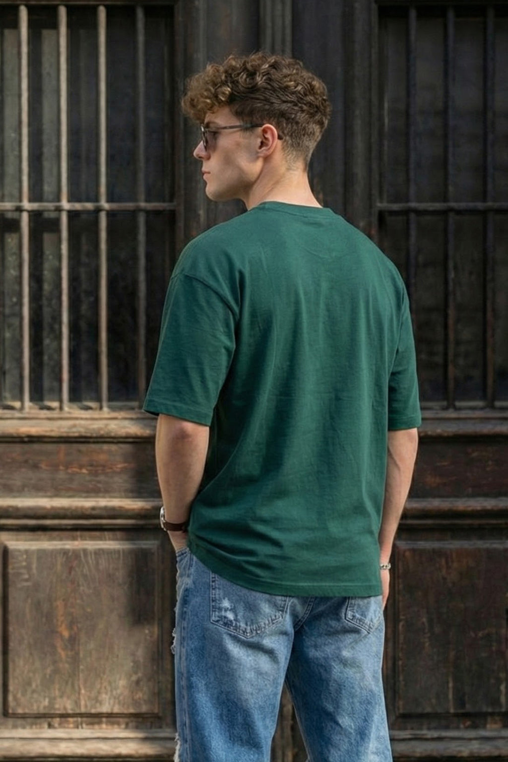 Dark Green Plain Oversized T-shirt