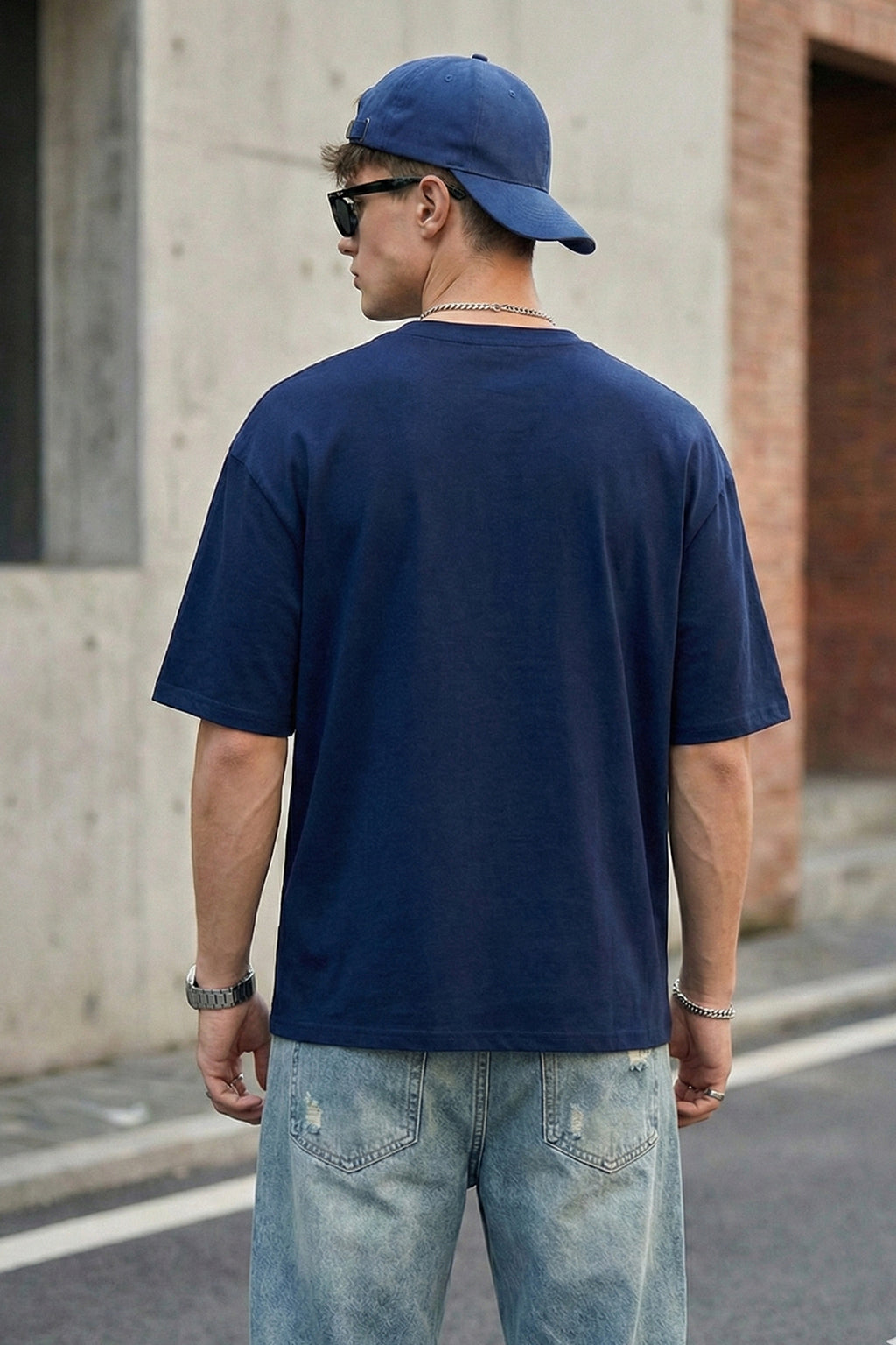 Veirdo Original Navy Oversized Typography Brand Printed T-shirt