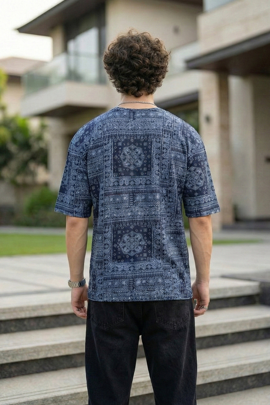 Paisley Navy Oversized All Over Printed T-shirt