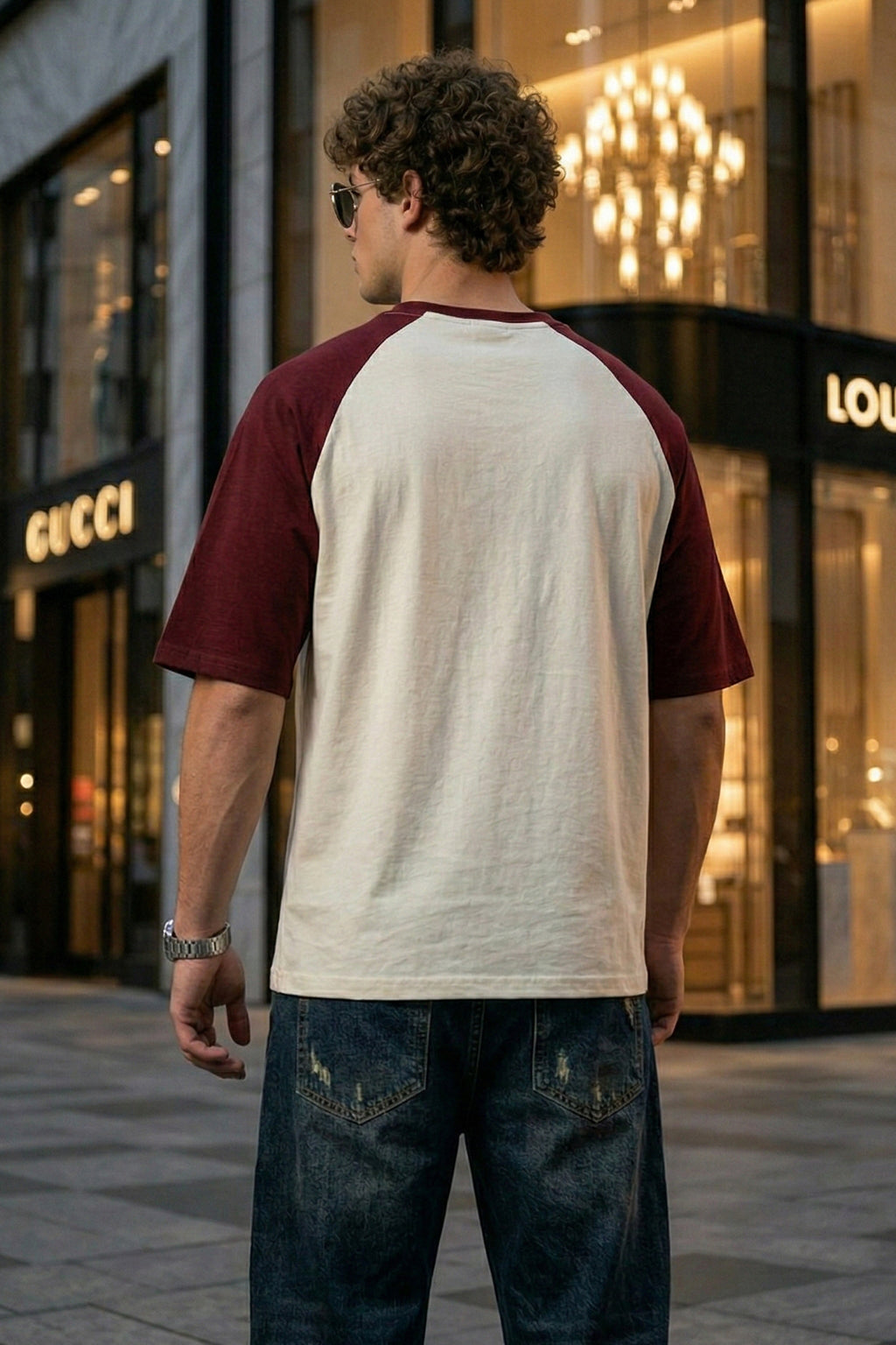 Swanwhite-Maroon Raglan Oversized Typography Printed T-shirt