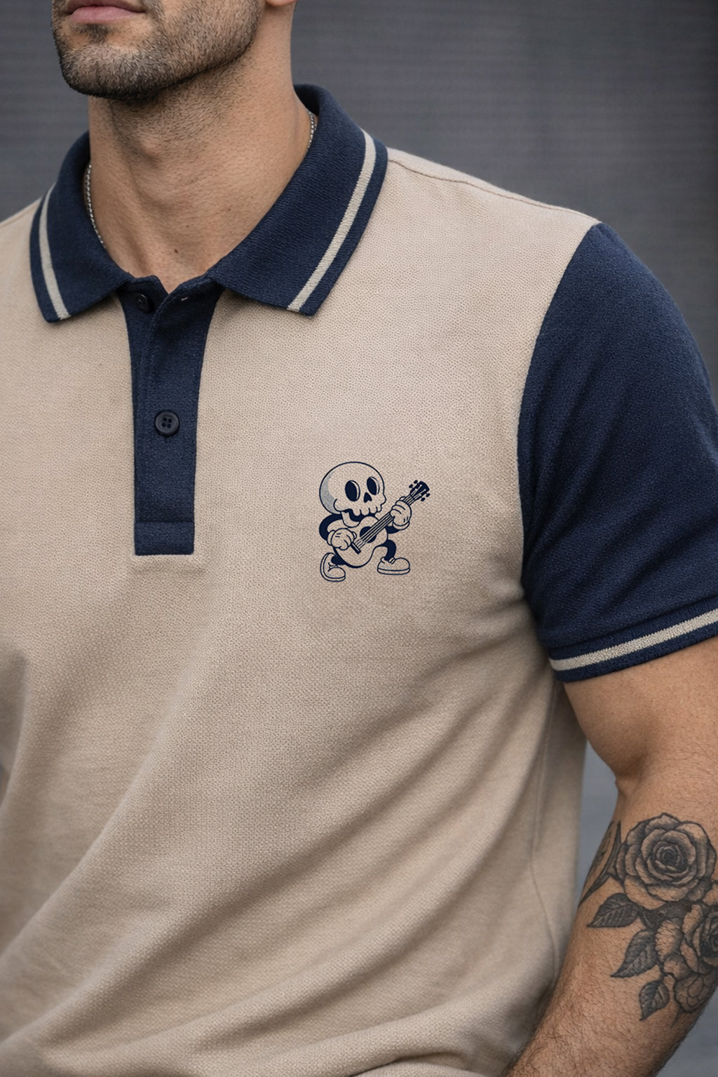 Guitar Swawhite Contrast Stripped Collar Economic Regular Fit Pique Polo