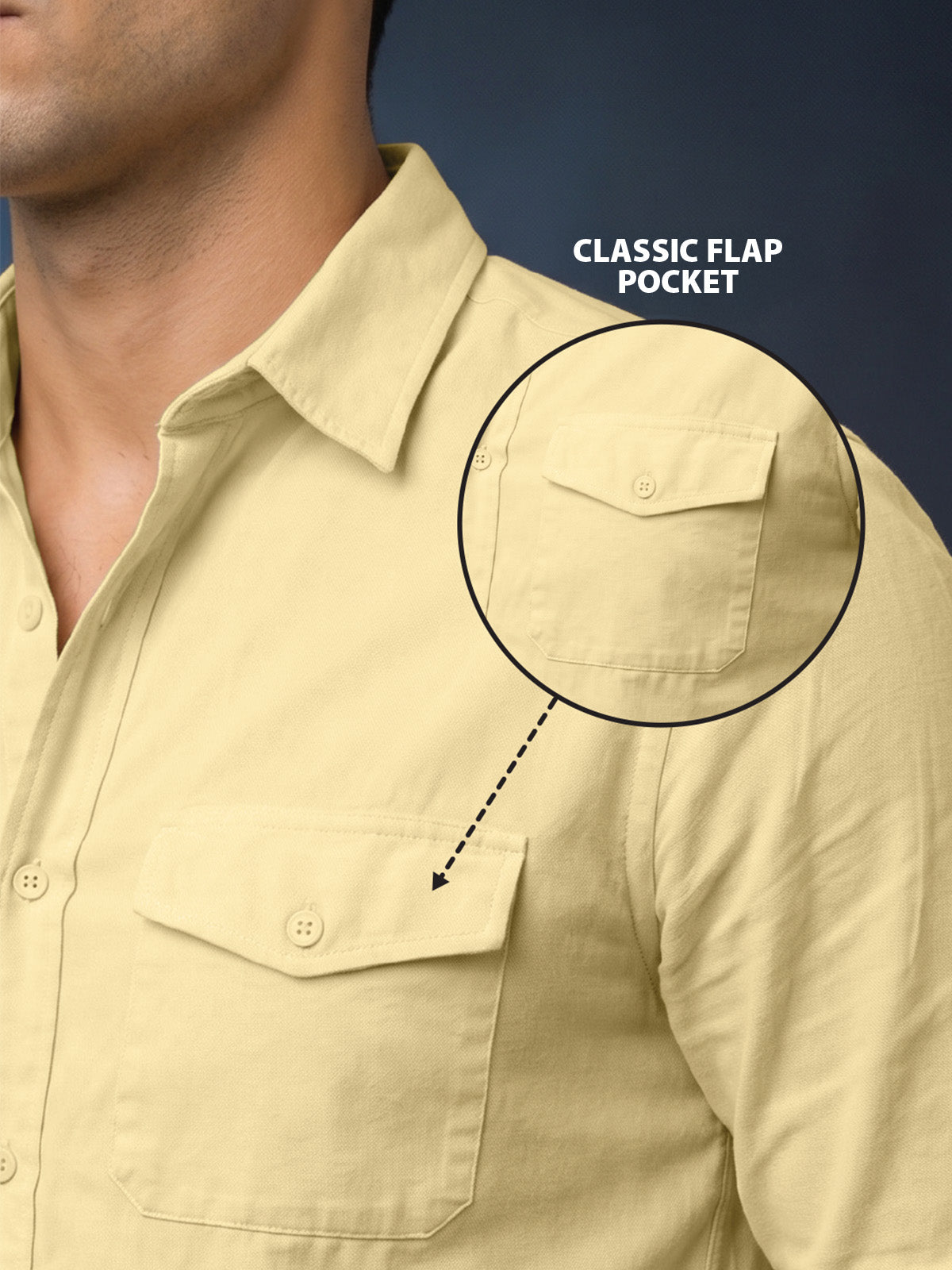 Double Cream Plain Relaxed Fit Full Sleeve Dual Pocket Utility Exclusive Shirt
