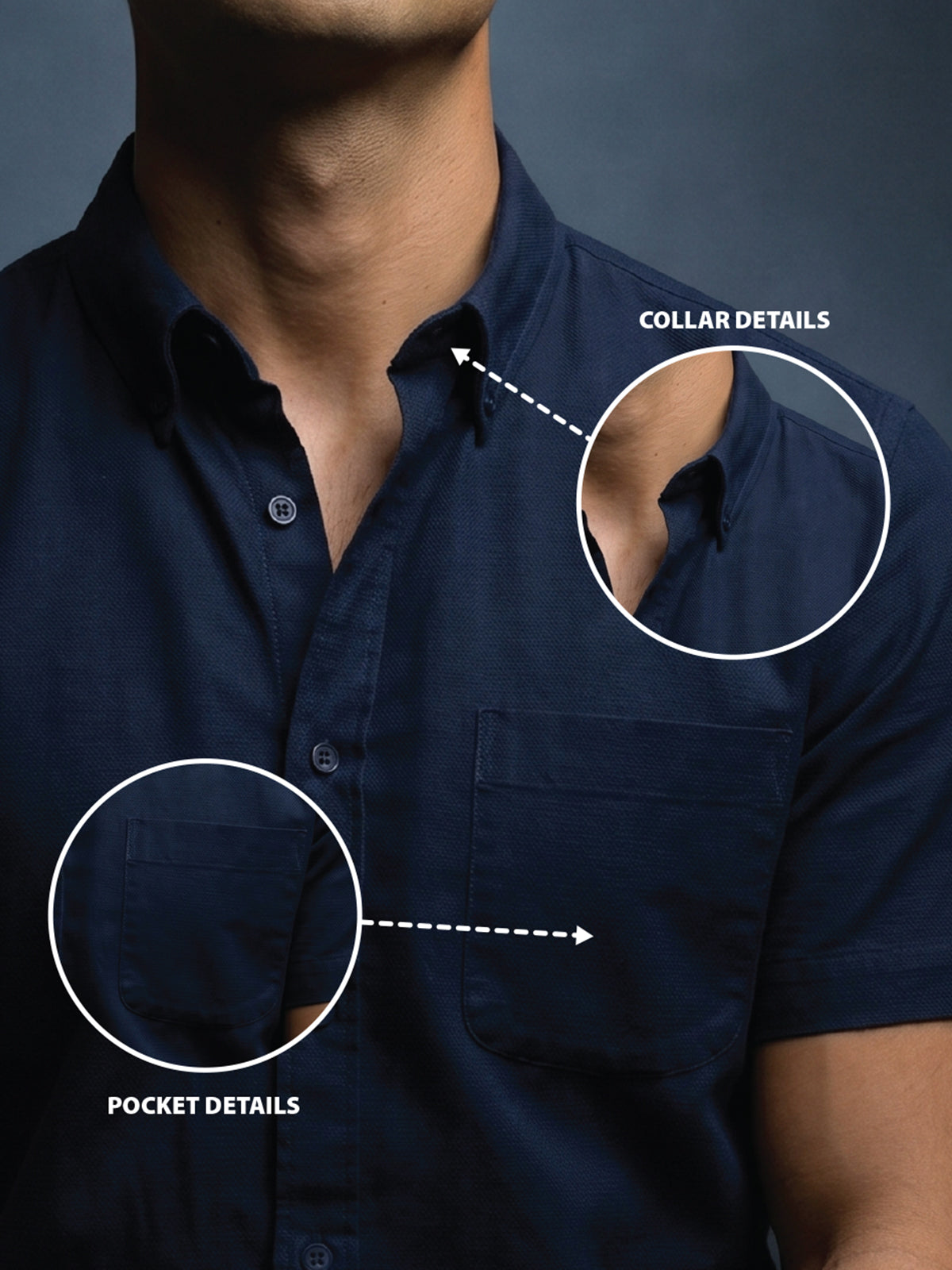 Navy Plain Regular Fit Half Sleeve Single Pocket Exclusive Shirt