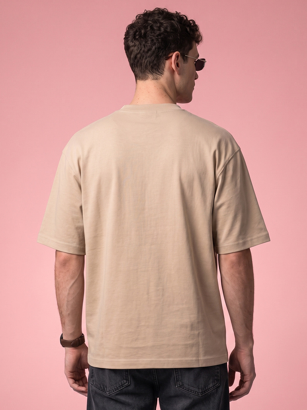 Veirdo Originals Piped Beige Oversized Graphic Printed T-shirt