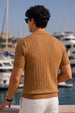 Brown Ribbed Flatknit Textured Regular Fit Exclusive Zipper Polo T-Shirt