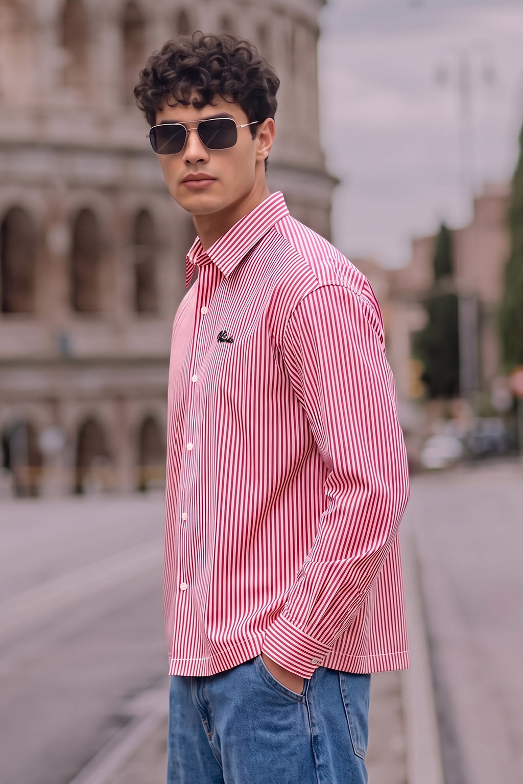 Crimson Stripe Red Boxy Fit Full sleeve Exclusive Shirt