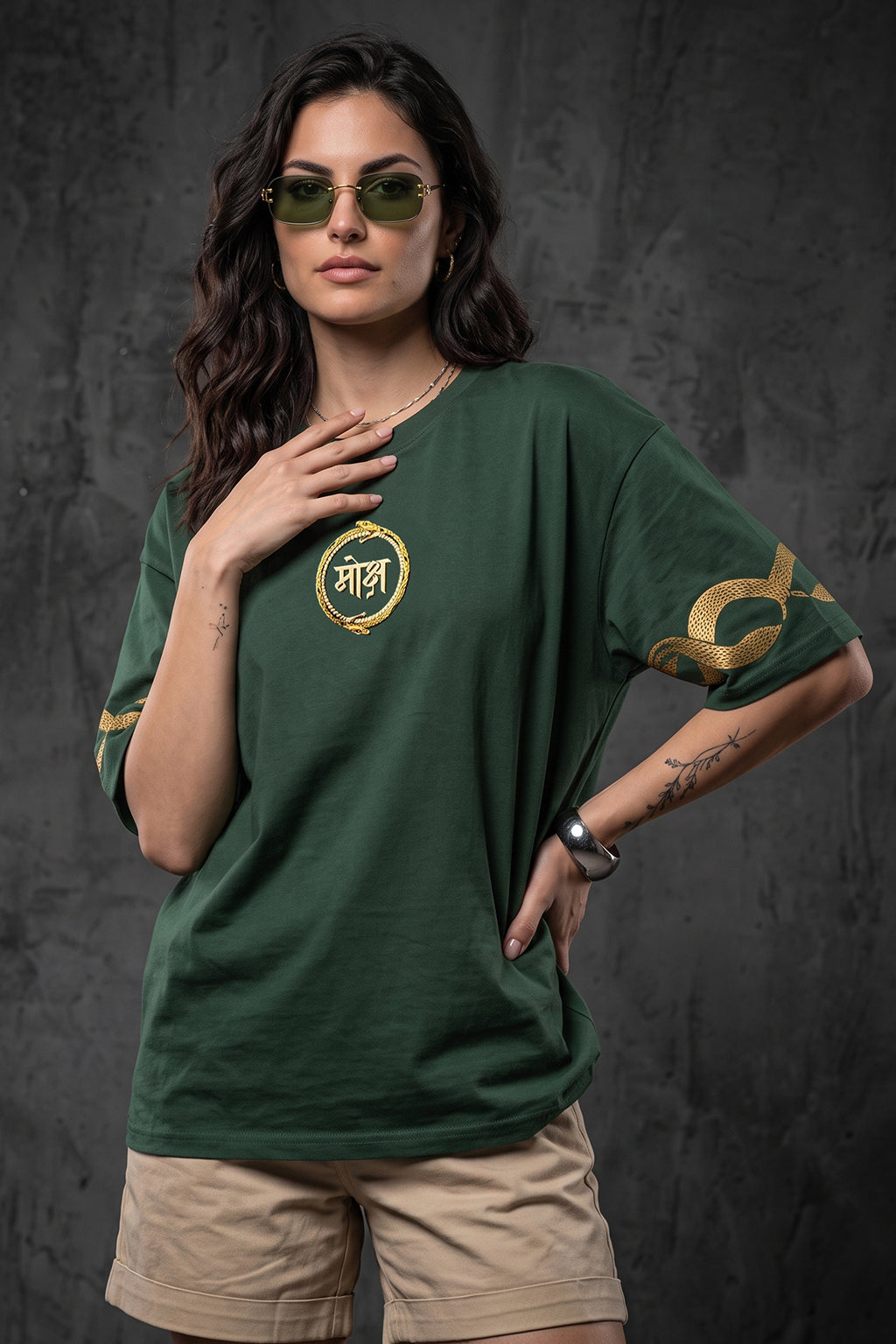 मोक्ष Green Printed Exclusive T-shirt Epic Collection For Women