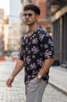 Crimson Petal Black All Over Printed Oversized Exclusive Shirt