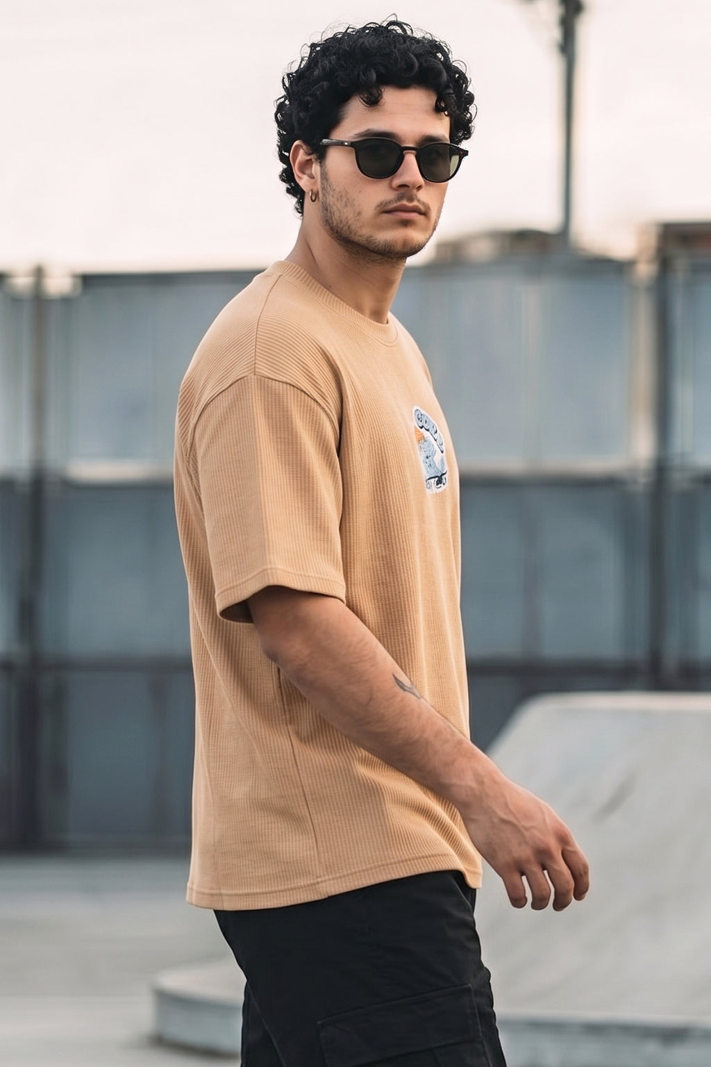 Cool Khakhi Oversized Textured T-shirt