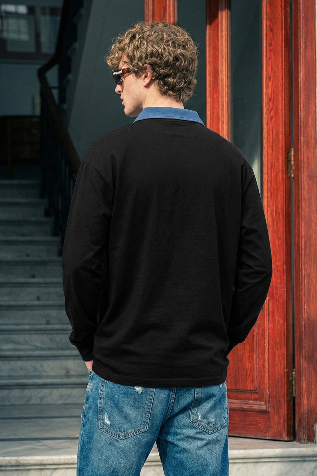 Limitless Balck & Navy Oversized Full Sleeve Polo T-shirt