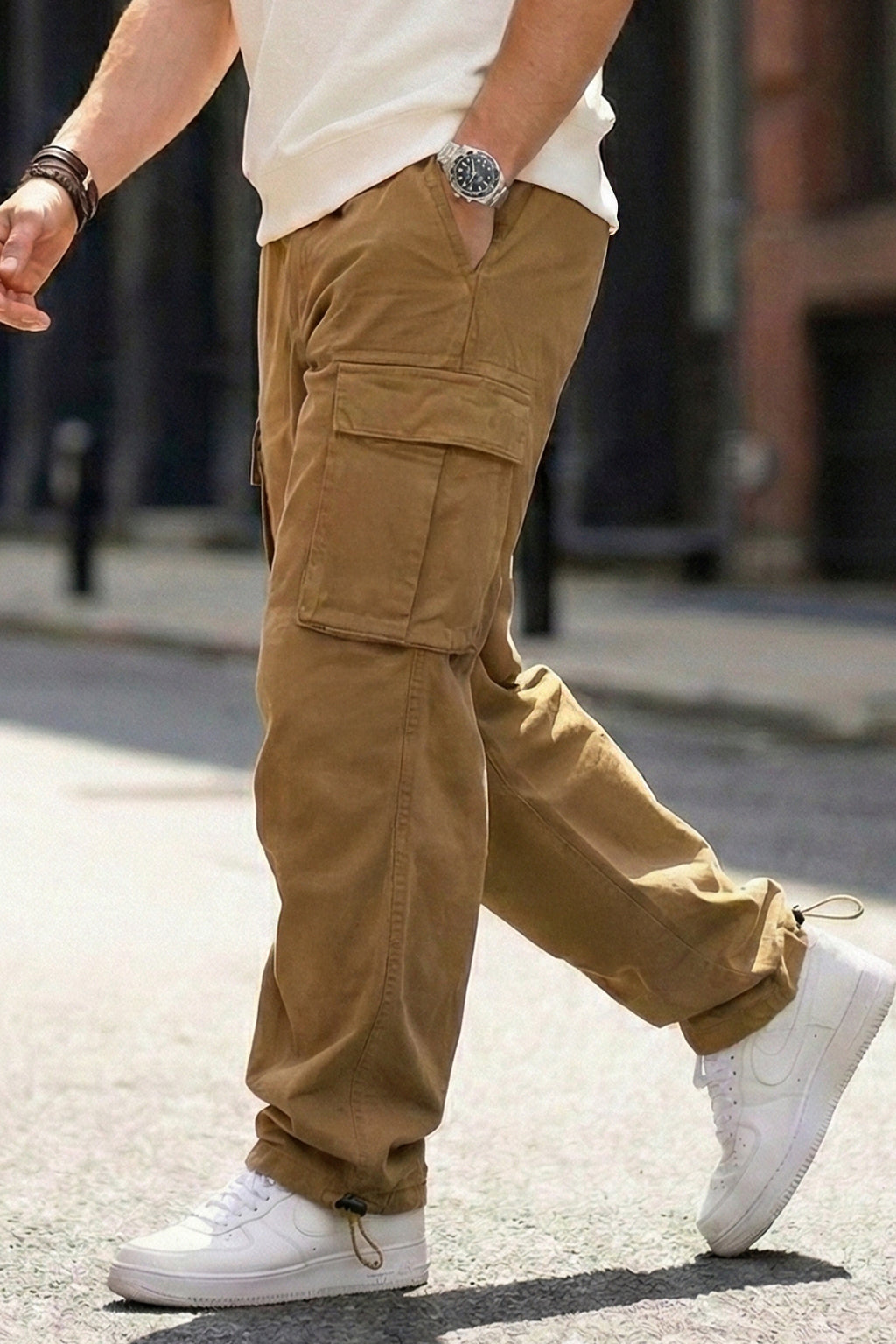 Khaki 5 Pocket Woven Straight Fit Exclusive Cargo Pant With Adjustable Ankle