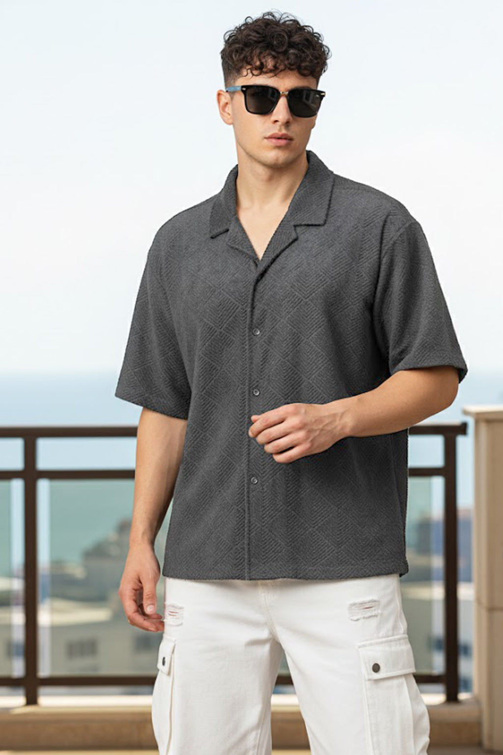 Grey Jacquard Plain Oversized Exclusive Shirt