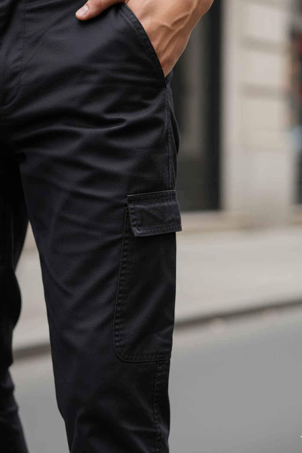 Black Pure Woven Narrow Fit 5 Pocket Cargo