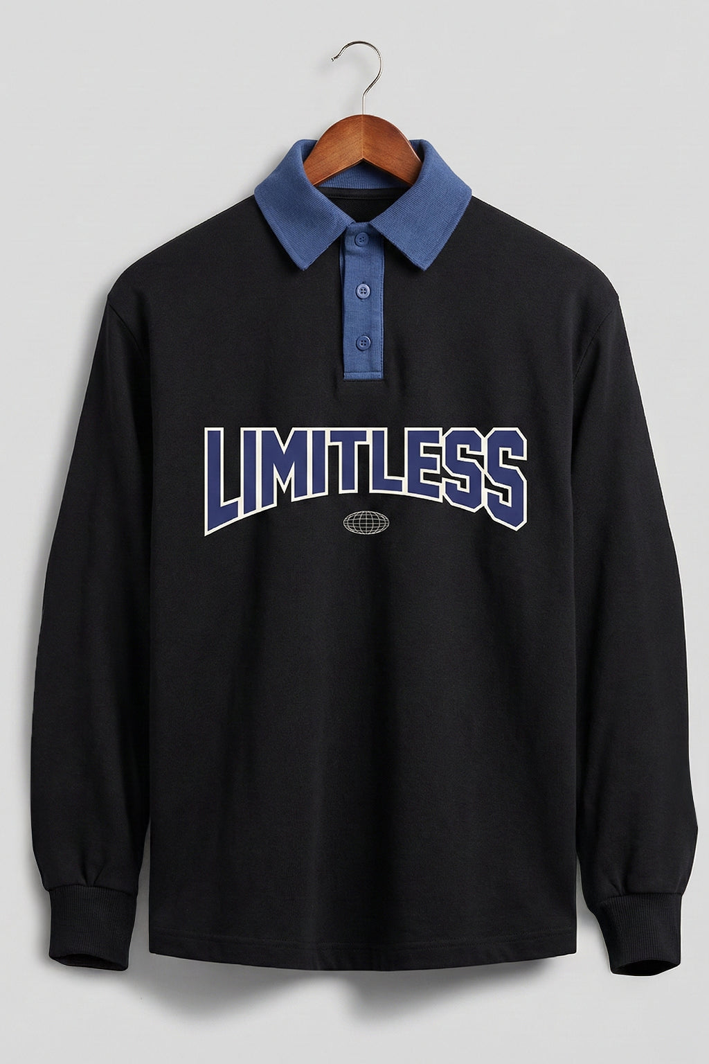 Limitless Balck & Navy Oversized Full Sleeve Polo T-shirt