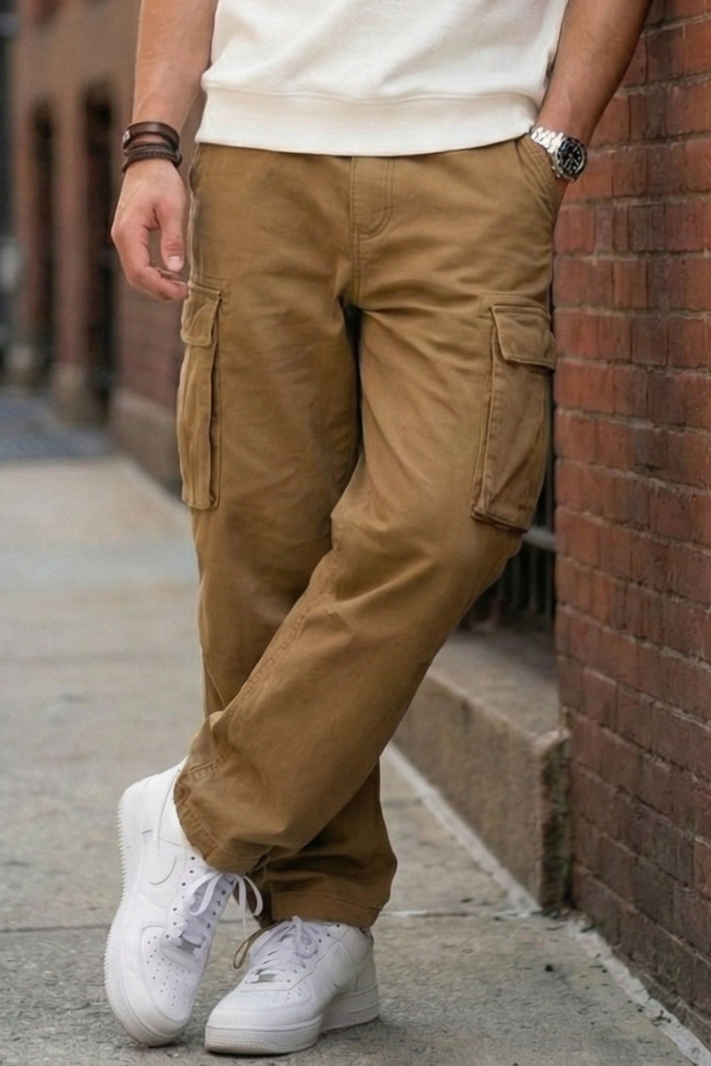 Khaki 5 Pocket Woven Straight Fit Exclusive Cargo Pant With Adjustable Ankle