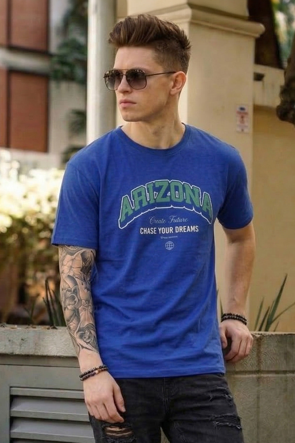 Arizona Royal blue Regular Fit Printed T-shirt