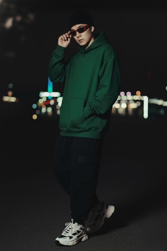 Green Plain Oversized Fit Hoodie