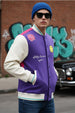 Purple Front Graphic Printed Varsity Jacket