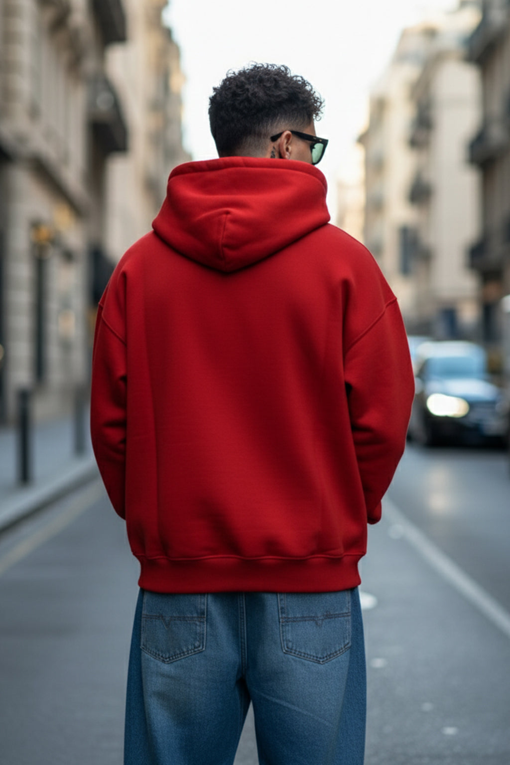 Veirdo Original Red Front Graphic Oversized Printed Hoodie