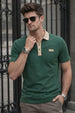 Green Contrast Collar Economic Regular Fit Pique Polo