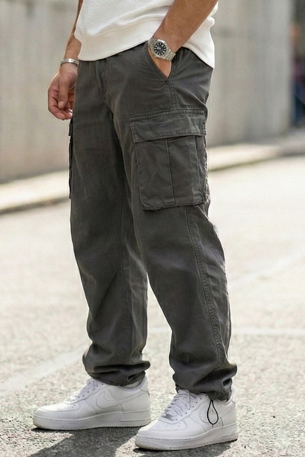 Grey 5 Pocket Woven Straight Fit Exclusive Cargo Pant With Adjustable Ankle