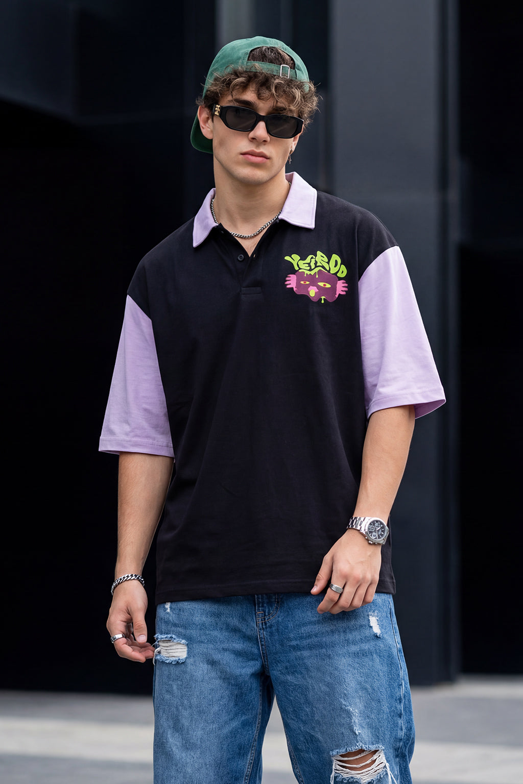 Veirdo Black Oversized Polo T-shirt