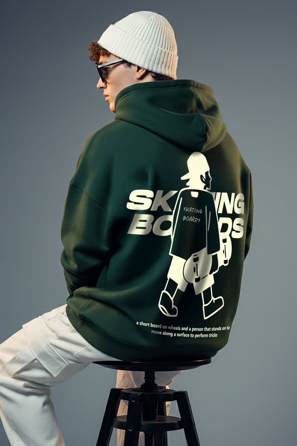 Skate Crew Smoke Pine Oversized Printed Hoodie