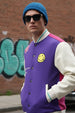 Purple Front Graphic Printed Varsity Jacket