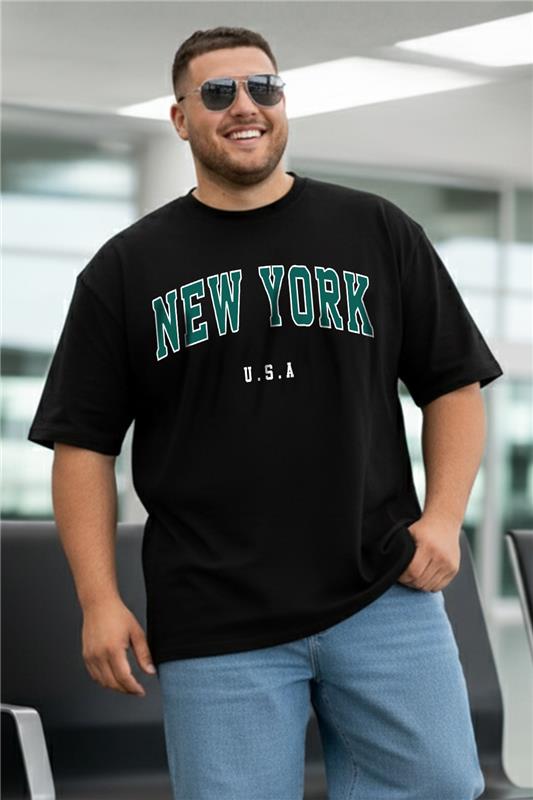 New York Black Graphic Printed Plus Size T-shirt