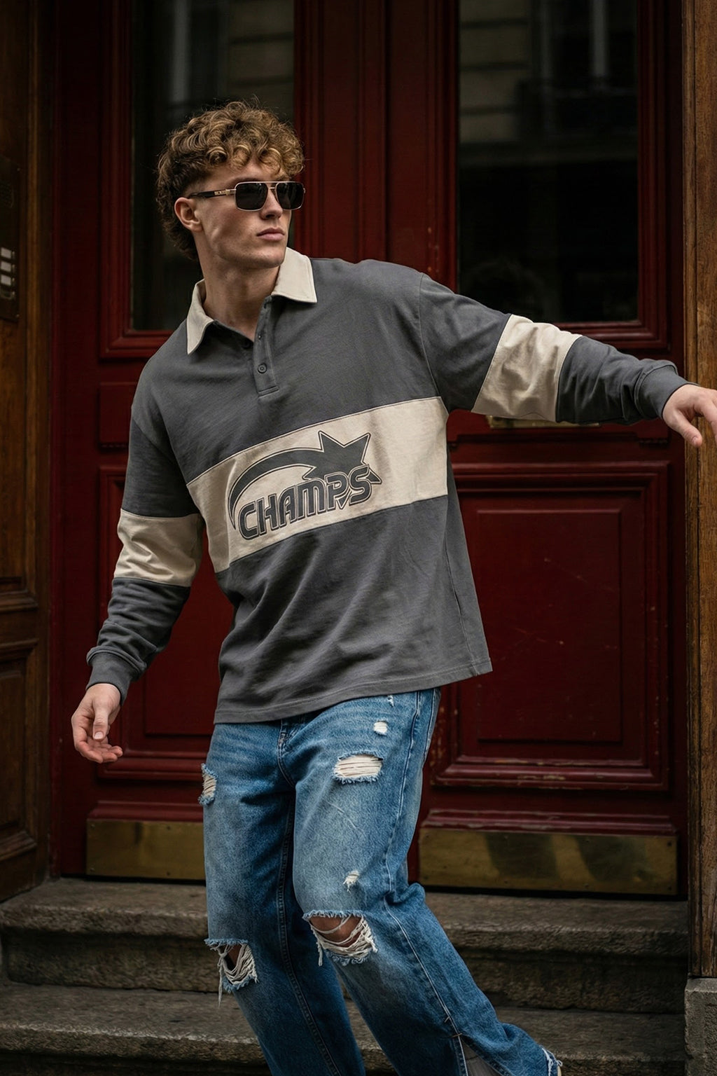 Champs Beige Oversized Full Sleeve Exclusive Polo T-shirt