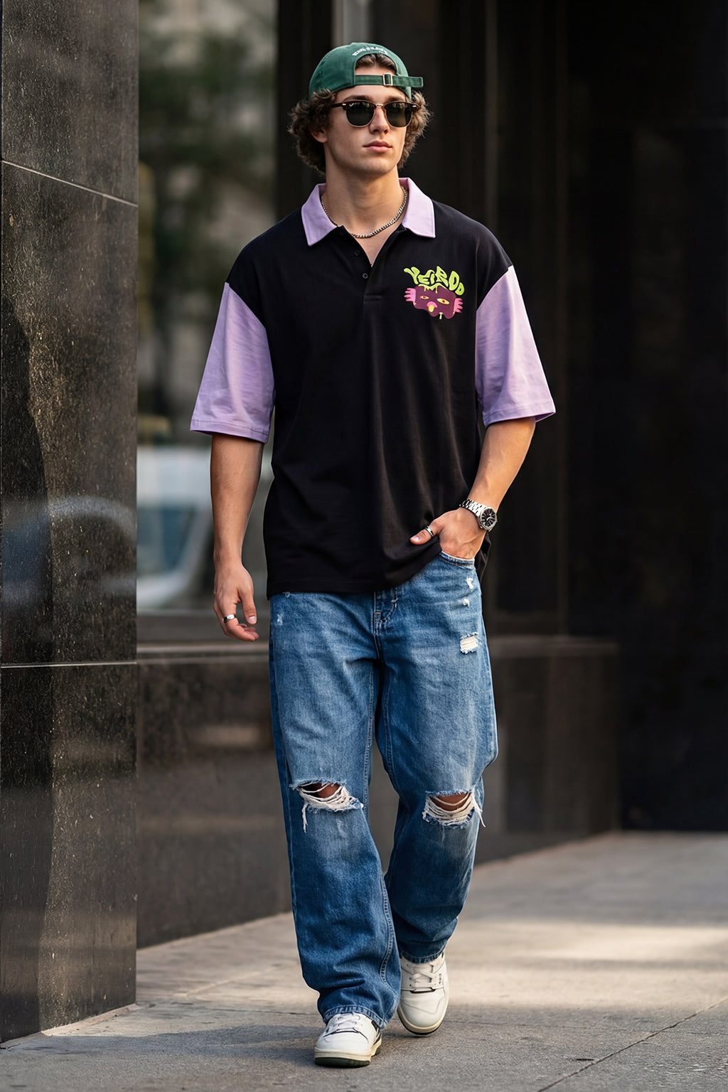 Veirdo Black Oversized Polo T-shirt