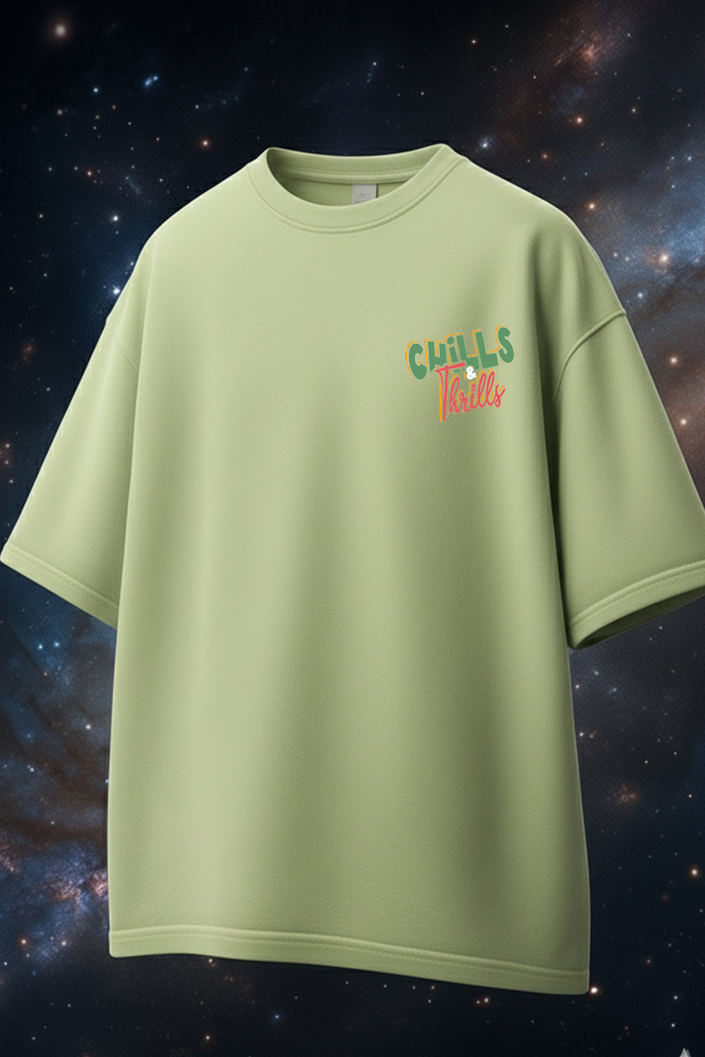 Chill Thrills Lime Green Oversized Puff Printed Exclusive T-shirt